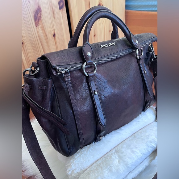 Miu Miu Brown Leather Tote Bag/ Crossbody Bag, Lambskin Leather - Picture 5 of 16